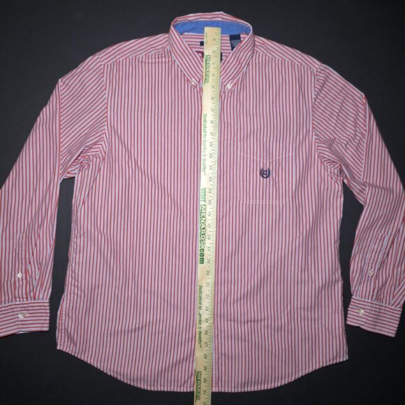 Chaps Mens Red And Gray Striped Long Sleeve Button Down Shirt Size Large - Picture 12 of 12